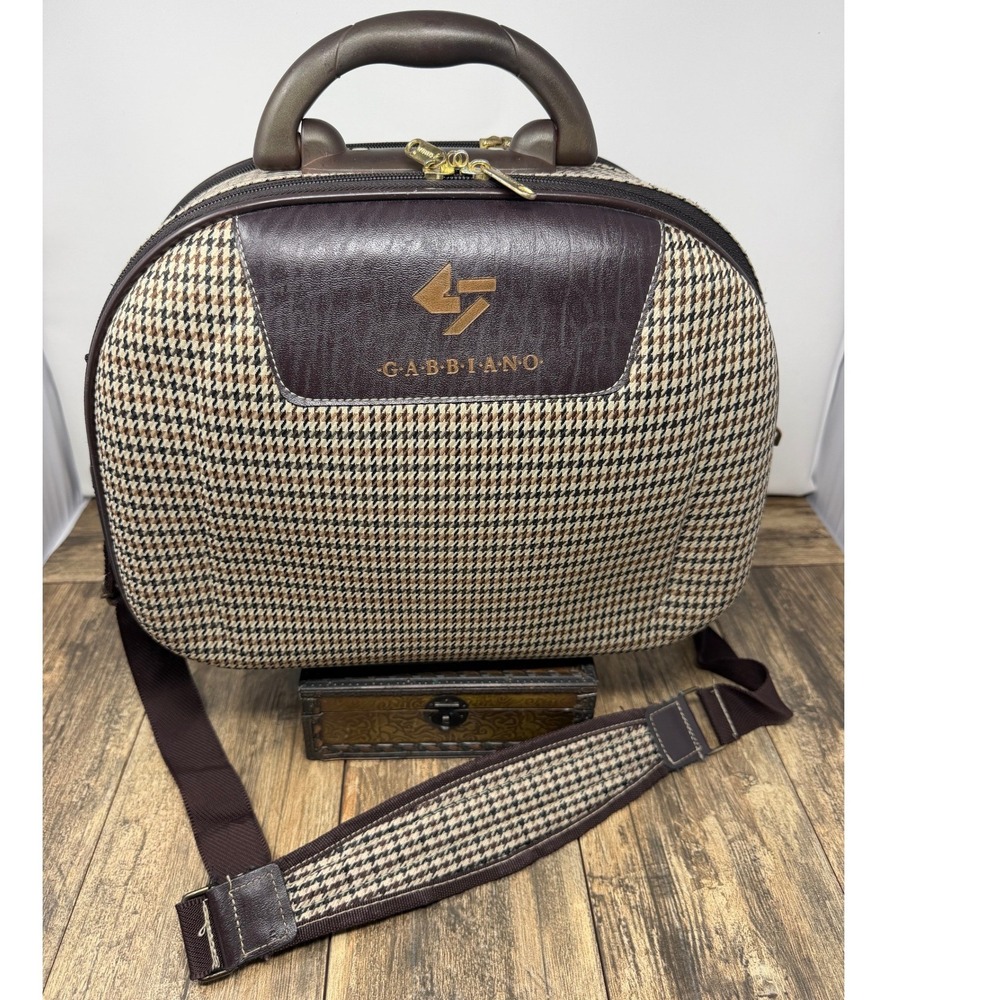 Gabbiano Houndstooth Travel Vanity Case Brown Tan Beauty Makeup Bag Mirror